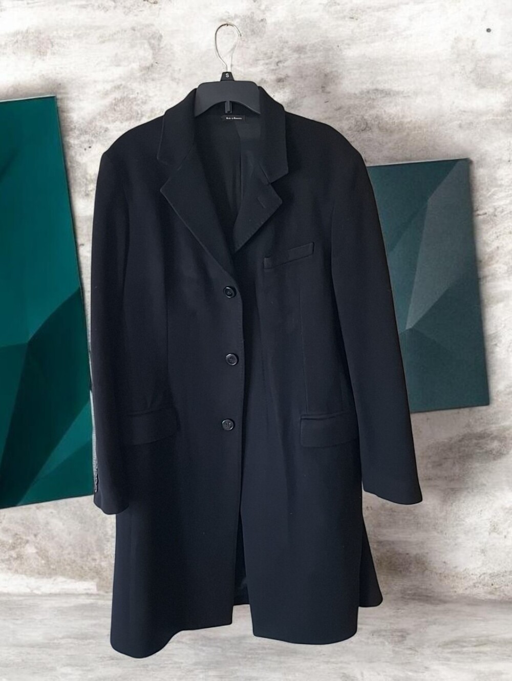 Metropolitan view Men's Black Button-Front Overcoat 42 Lined Notch Collar